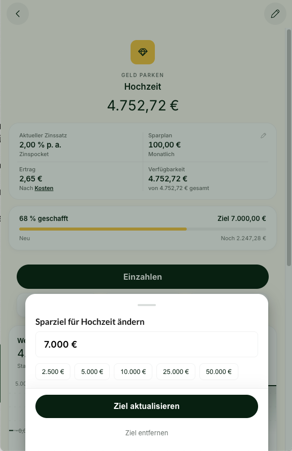 Sparziel hinterlegen