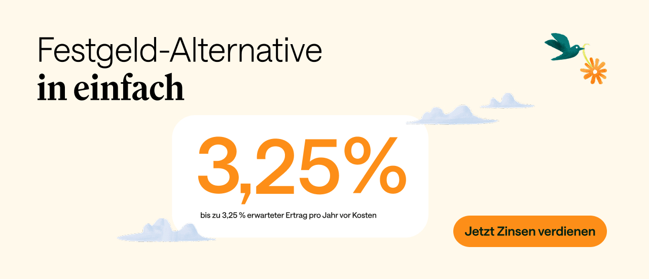 ZinsPocket Plus Banner: Festgeld-Alternative in einfach – bis zu 3,25 % erwarteter Ertrag pro Jahr vor Kosten
